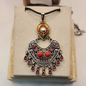 Elegant Silver and Red Pendant Necklace